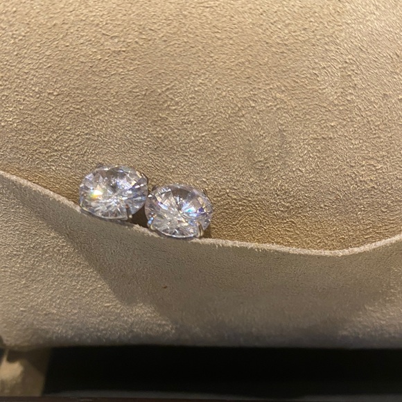 Elegant Round Silver Sparkling CZ Stud Earrings - Picture 3 of 6